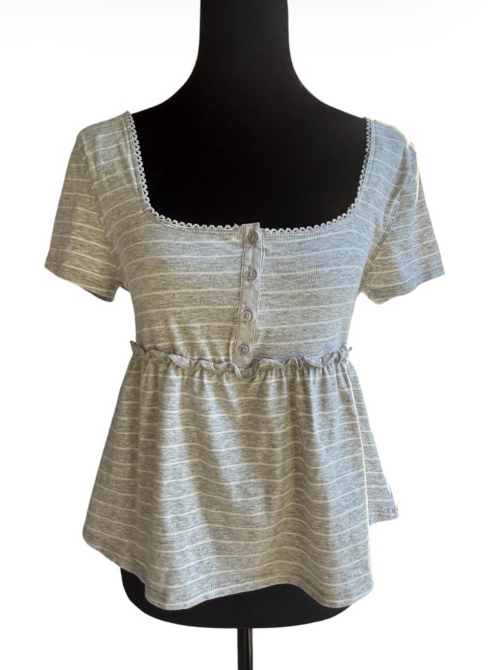 Pink Rose Women’s Top Size M Pink Square Neck Picot Trim Short Sleeve Babydoll